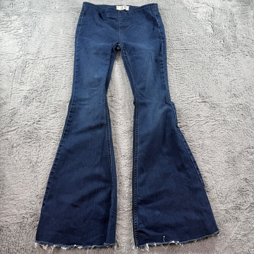 Free People We The Free Penny Pull On Flare Jeans Dark Wash Raw Hem 25 Short